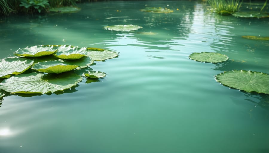 Crystal clear pond water showing healthy fish swimming at various depths