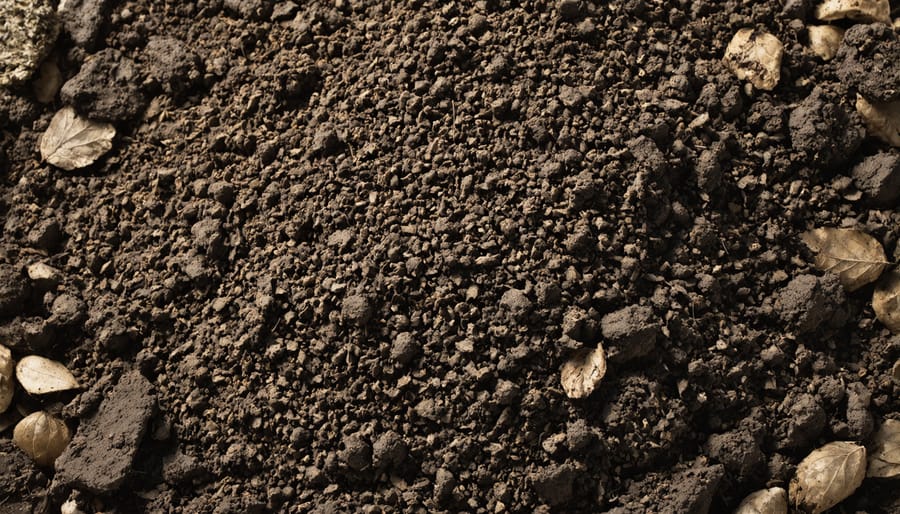 Close-up of dark, fertile compost made from treated pond waste