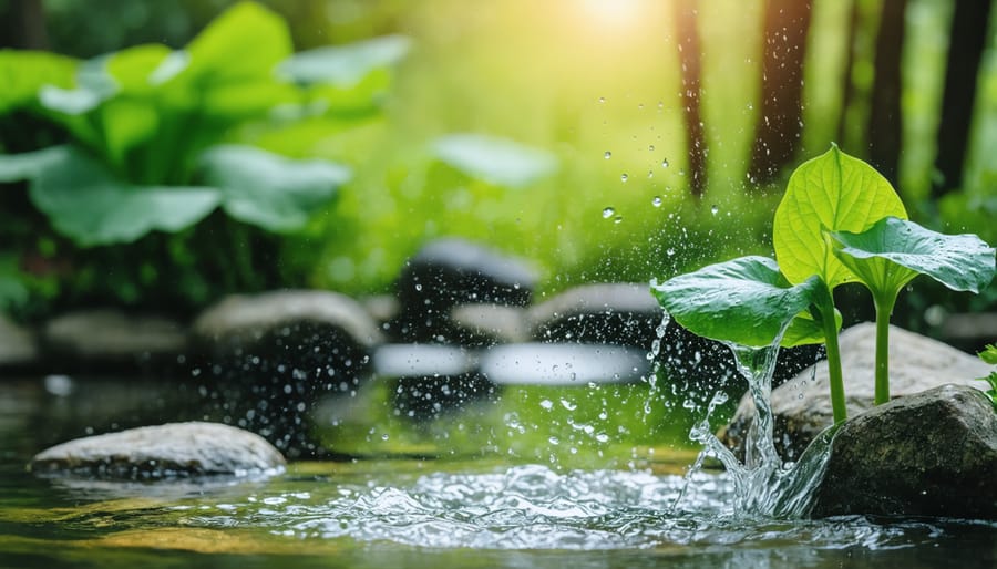 Maintenance worker performing safety inspection of water garden equipment