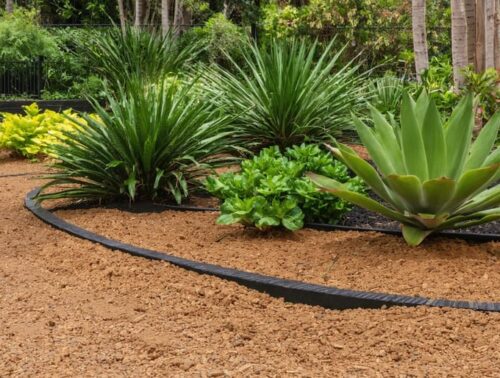 "A sustainable garden with native Australian plants and mulch promoting water conservation."