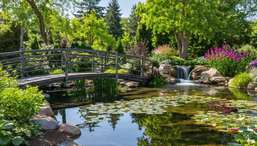 Victorian water garden showing gender-divided gardening activities