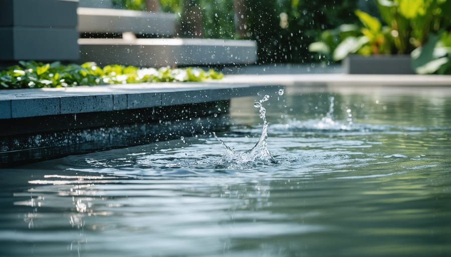 Weatherproof electrical equipment properly installed near water feature