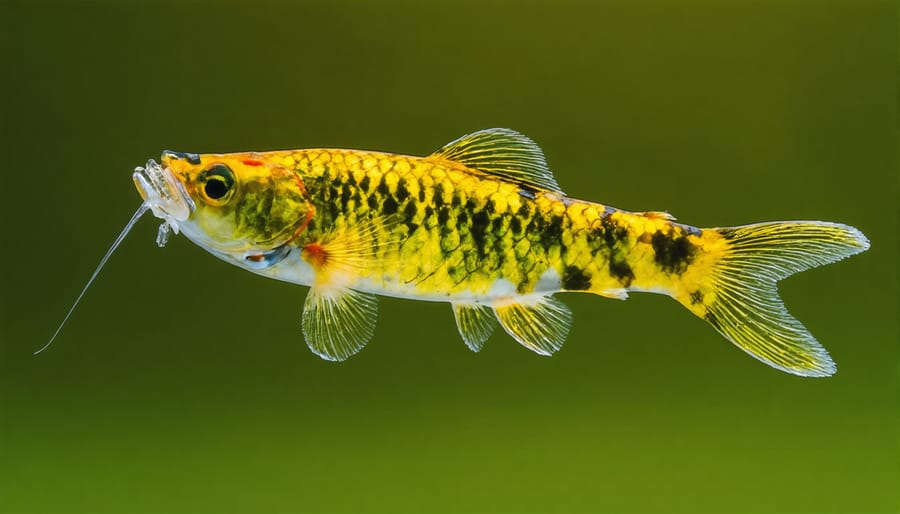 Hands holding clear container with small fish and aquatic insects for identification