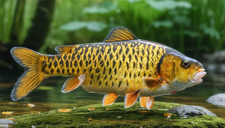 Close-up of hands examining small pond fish in clear container during identification workshop