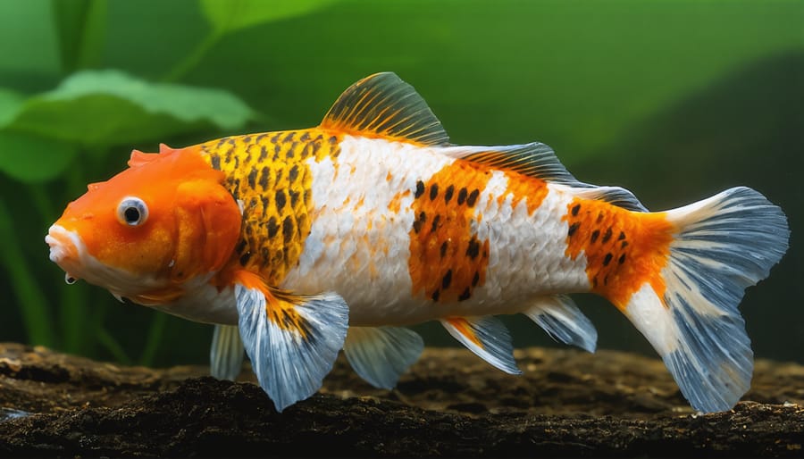 Multi-chamber pond filtration system installed beside koi pond