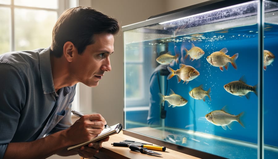 Healthy koi fish swimming near pond surface showing clear eyes and intact fins