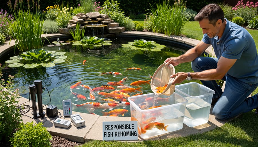 Hands holding bagged goldfish prepared for rehoming to new pond