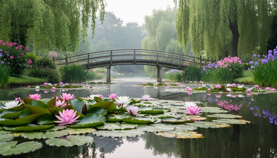 Monet's water lily pond with Japanese bridge at Giverny garden