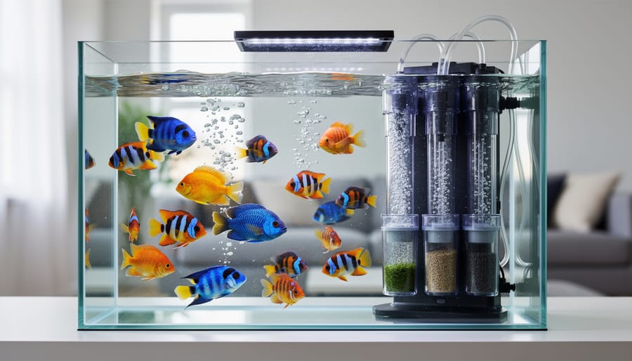 Healthy koi fish swimming in crystal-clear pond water showing excellent water quality