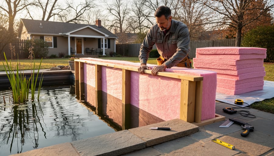 Close-up of pink fiberglass insulation batt showing fibrous texture