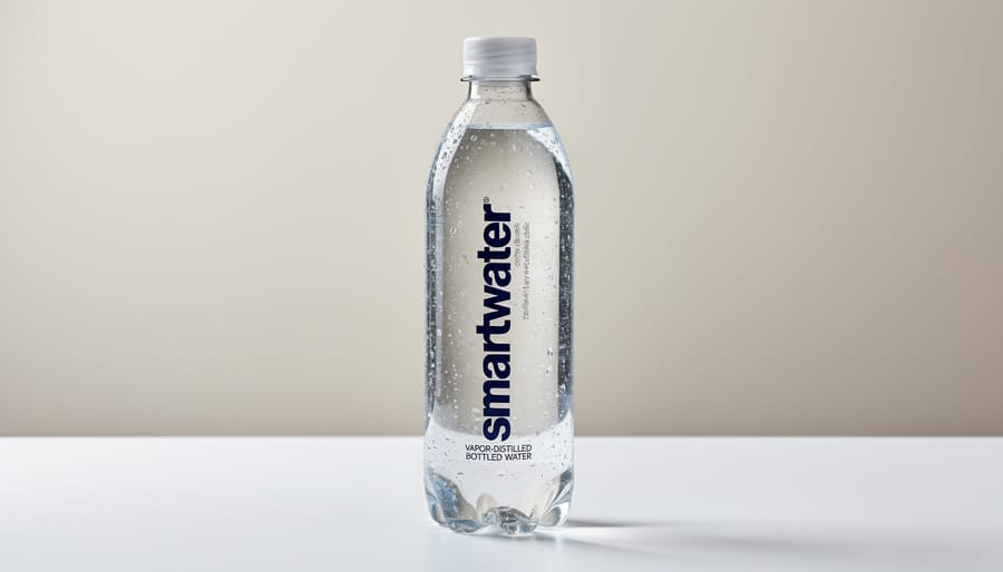 Smart Water bottle positioned next to backyard garden pond