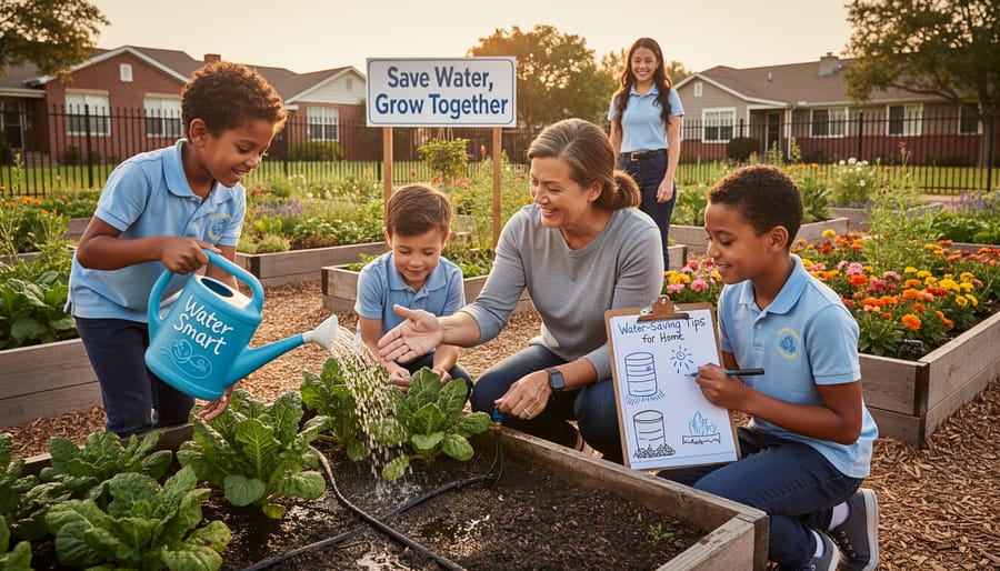 Student sharing water conservation lessons with parent at home