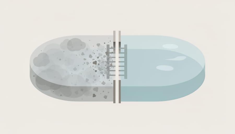 Macro view of cloudy pond water with suspended organic particles in a clear container