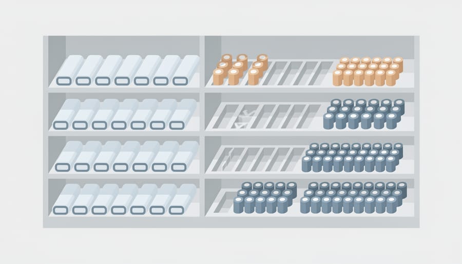Stored pond media filter cartridges arranged on a workbench beside filter components
