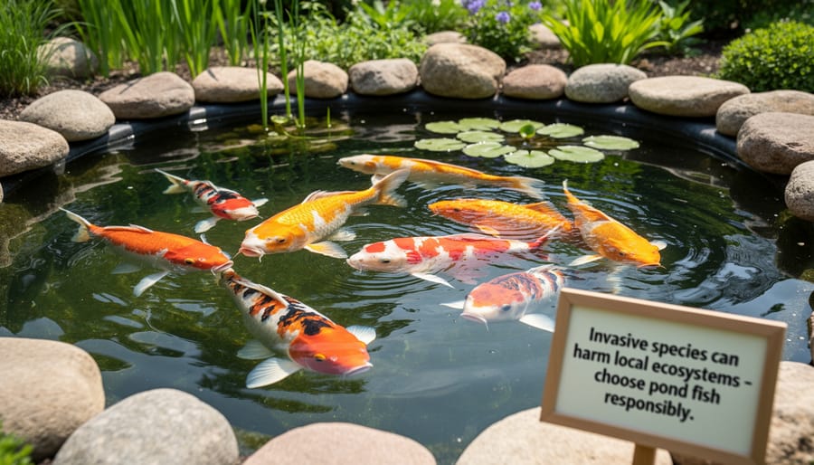 Close-up of a freshwater pond fish near the water surface with ripples in the background